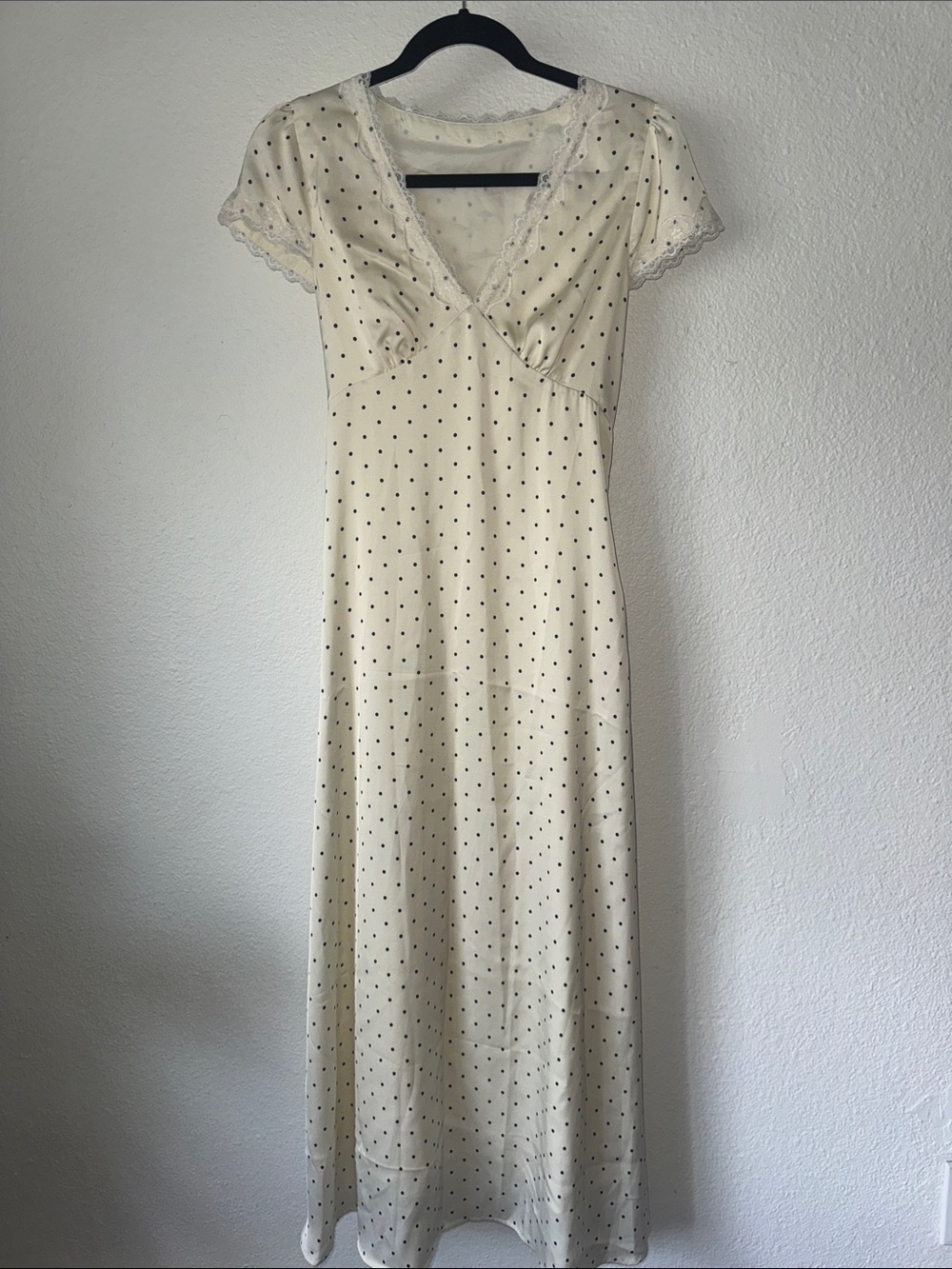 Commense Cream Maxi Dress with Black Polka Dots